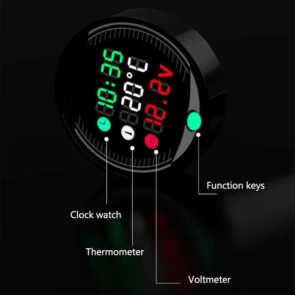 LED Motorcykel Modifierad Voltmeter Omgivningstemperaturmätare Kronograf 9?24V Universal