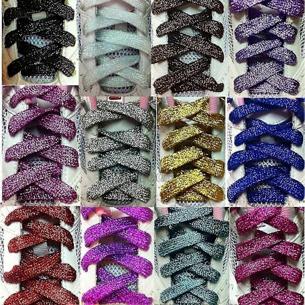 110cm Moderne Flade Glitter Farvede Sko Snørebånd Canvas Sneaker Snørebånd Snor Light Golden