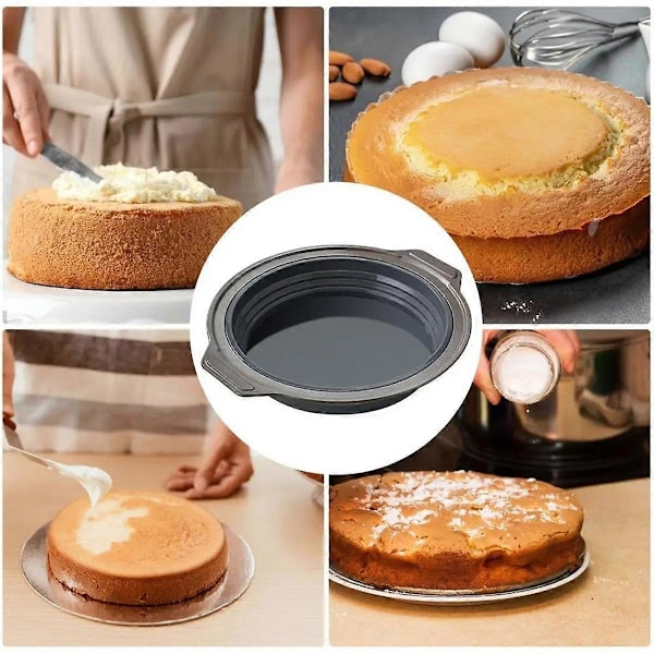 Rund Form Silikone Foldbar Kagebageform Mousse Fondant Cylinderform til Konditori Dessert Gelé Fremstilling, Grå