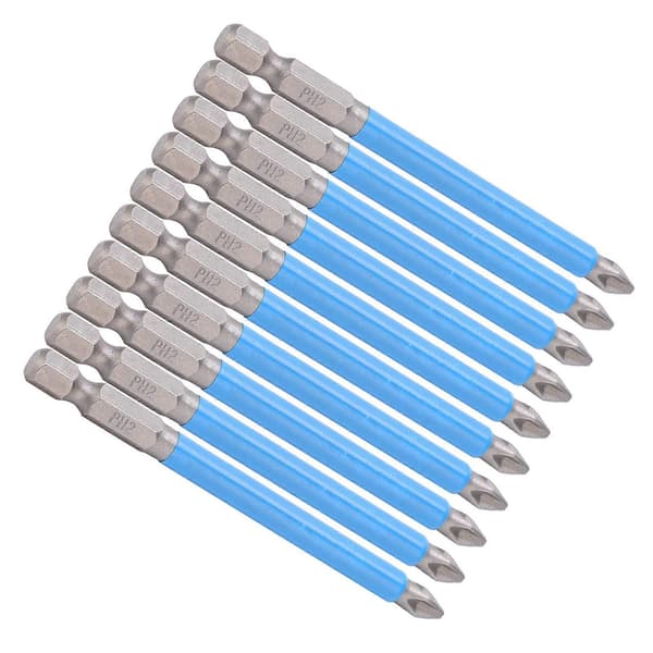 10 stk. Kryss Skrutrekkerbits 90mm PH2 Sklisikker Magnetisk Elektrisk Drillbits Tilbehør