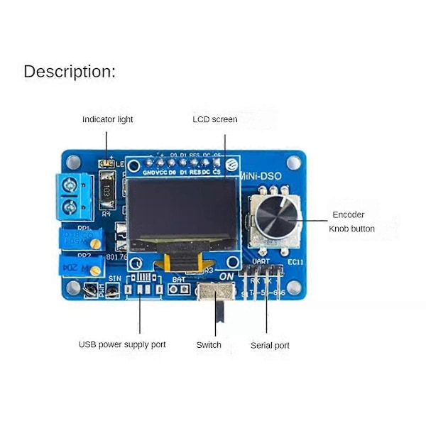 Mini DOS LCD Oscilloscope Kit STC8K8A Enkelchips Mikrodator Elektronisk Lödningsövning Lösa Delar Utan Skal