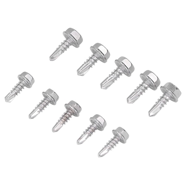 100 stk Selvborende Skruer Sortiment Sekskant Hode 410 Rustfritt Stål 4.2x13mm 4.8x13mm