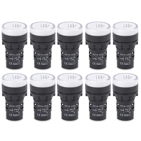 10 stk. AD16?22DS LED Signallampe Hvid Høj Lysstyrke Indikator Udstyrstilbehør AC/DC24V