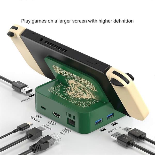 6 i 1 Dockingstasjon for Switch med 4K/30Hz USB3.0+USB2.0x2 PD 100W Hurtiglading RJ45 100Mbps Switch TV-Docking