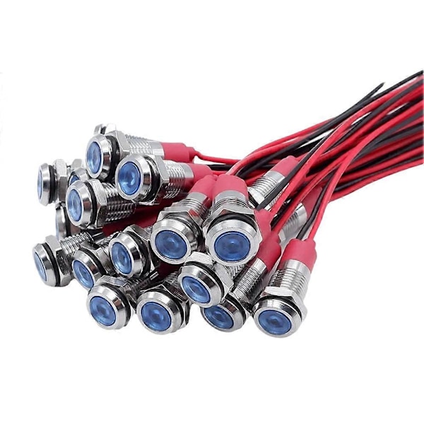20 stk. 6 mm metal LED-advarselsindikatorlys Signallampe Pilot Onboard Display-lys med ledning 3V blå