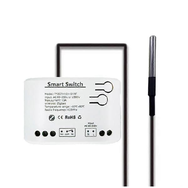 Tuya Smart Zigbee Bryter med Temperatur Sensor Passiv Tørrkontakt Zigbee Relé Fungerer med Home Assistant AC 85-250V
