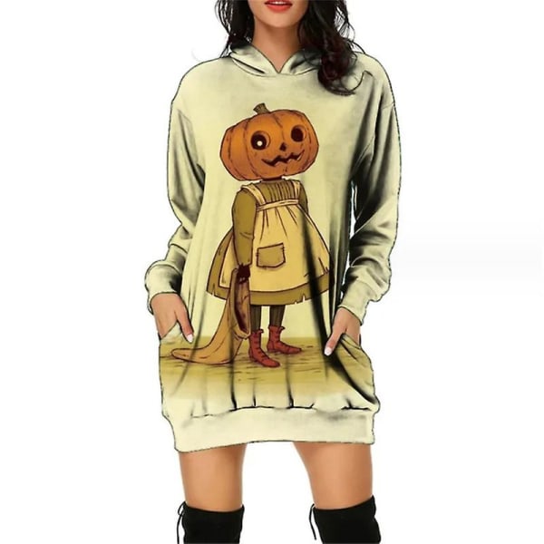 Hooded Womens Halloween Pumpkin Sweatshirt Långärmad Crewneck-tröja med tunikatröjor med ficka style 5 S