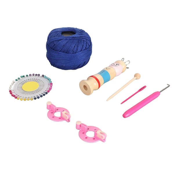Stickningsdocka i trä Set Bomullstråd Synål Träpinne Spolstickningsset för Barn Vuxna DIY Hantverk