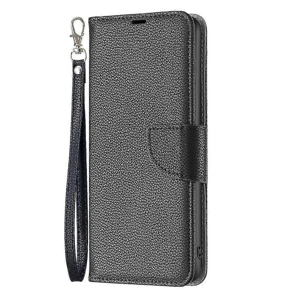 För Xiaomi Redmi Note 13 Pro 5G Mobilskal Enfärgad PU Läder Ställ Visningsfodral Litchi Textur Black