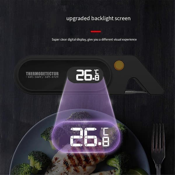 Digitalt mattermometer i rustfritt stål for BBQ, umiddelbar avlesning, digitalt kjøkkentermometer for matlaging, svart