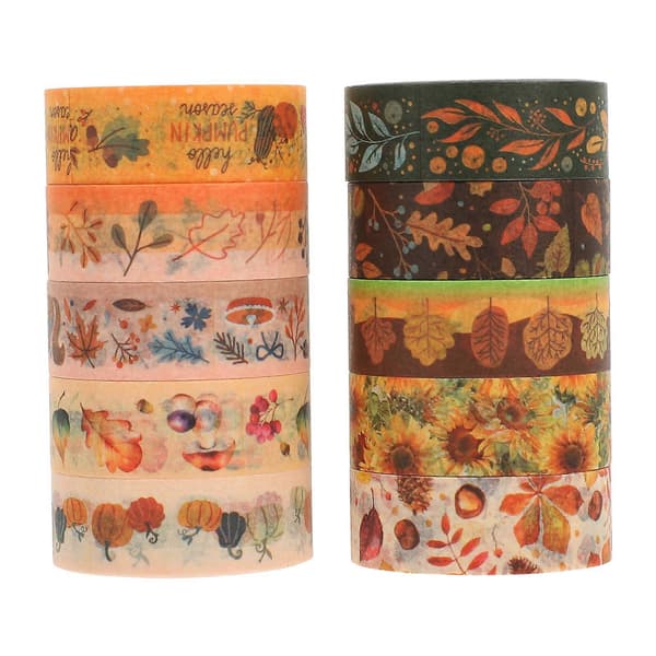 10 rullar Washi-tejp för Thanksgiving med lönnlöv och blommor, Scrapbook-tejper, Höstpapperstejper
