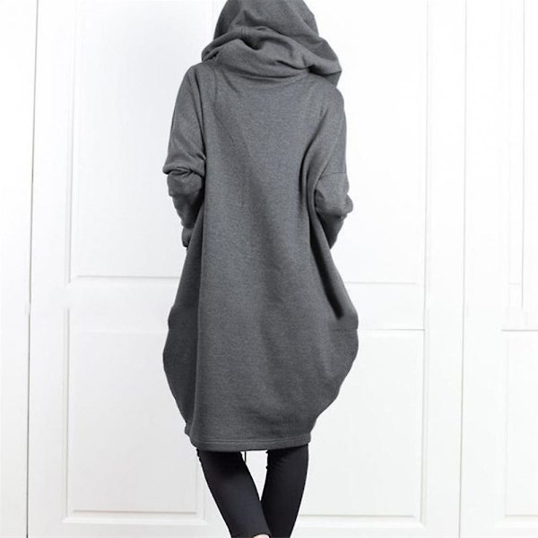 Dam Enfärgad Falsk Tvådelad Huvtröja Ledig Lös Långärmad Tröja Midi Jacka Grey 2XL