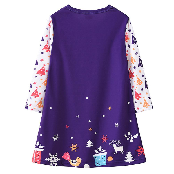 Jul Toddler Barn Flickor Casual långärmad tunikaklänning Printed lekkläder Fest Lösa Longline Toppar Klänningar Purple A 4-5 Years