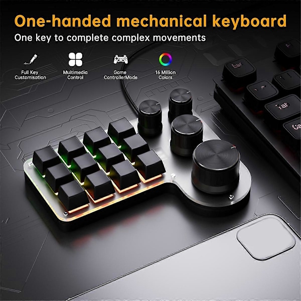 Mini Tilpasset Tastatur 12 Taster 4 Knotter RGB BT Mekanisk Tastatur Hotswap Programmering Makro Gaming Tastatur Svart