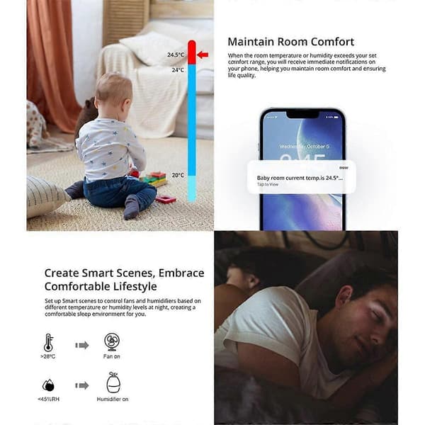 Zigbee Temperatur- og Fugtighedssensor Smart Home Termometer, Detektor Høj Præcisionsmonitor til Alexa Home