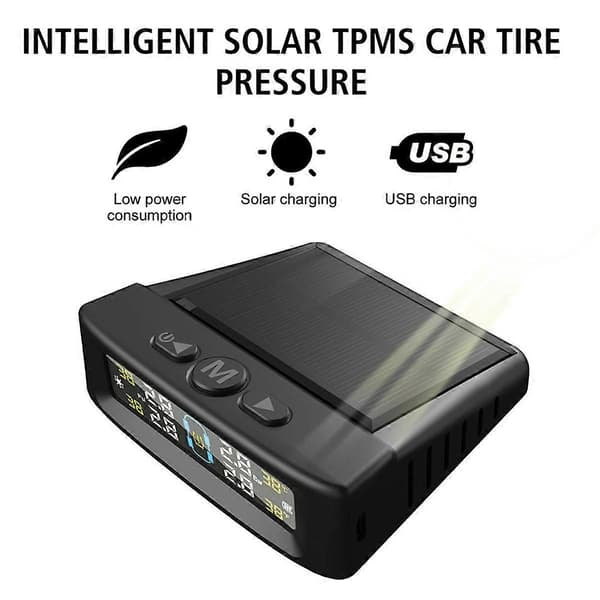 Temperaturvarning Bränslebesparande Däcktrycksövervakningssystem Solar TPMS 4 Externa Sensorer Bil Däcktrycksmätare A