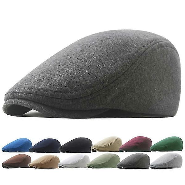1 stk. Bomuldshatte Mænd Kvinder Hat Blød Casual Beret Solid Unisex Retro Hat Light gray