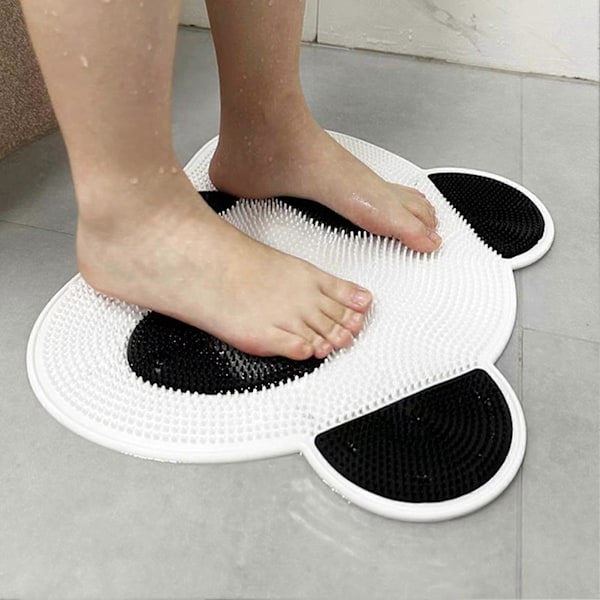 Tecknad Panda Huvud Golvmatta Multifunktionell Dusch Fot & Kroppsskrubbmatta Tjock Halkfri Ryggskrubbare Badkarsmatta för Badmassage Exfoliering