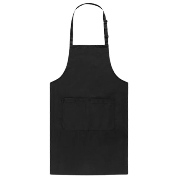 Kockförkläde Enfärgat Vattentätt Polyester Bomull Hängande Halsförkläde för Restaurang Black