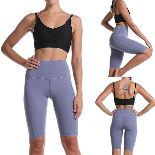 Tflycq Dam Pure Ficka Hög Midja Höft Stretch Löpning Fem Punkter Yogabyxor