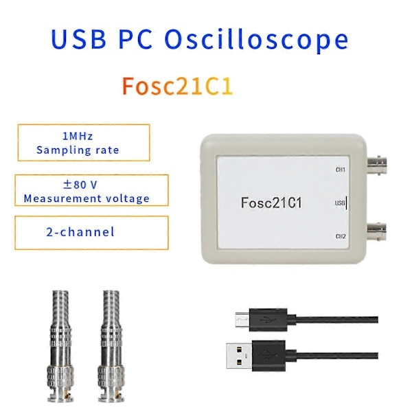 Fosc21C1 2-kanals USB PC-oscilloskop 1MHz samplingsfrekvens Bærbart oscilloskop MCU-utvikling