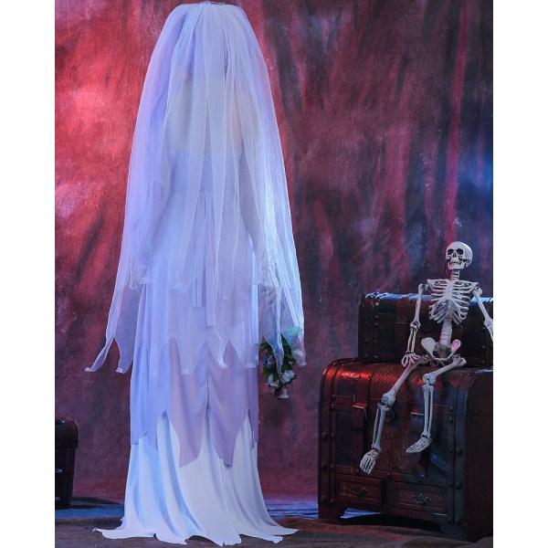 Halloween spöke brud kostym bröllopsklänning skräckkläder kvinnlig zombie kostym kostym sexig lång kjol L