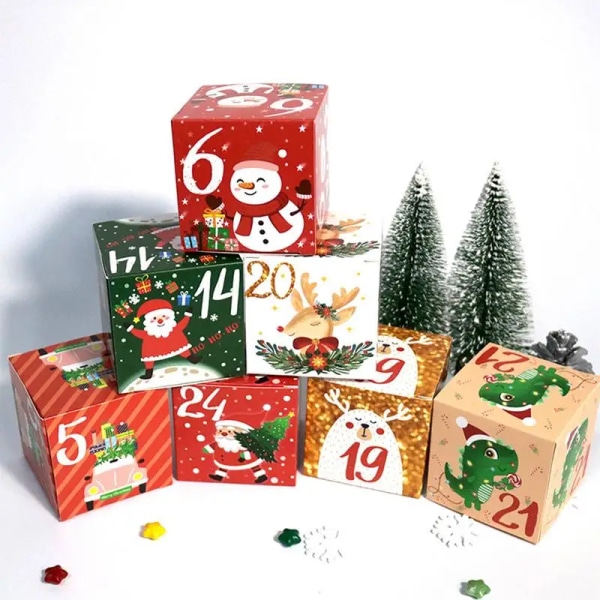 24st Juldag Adventskalender Presentförpackning Julgodiskakorlåda Kraftpapper Presentförpackning Gott Nytt År 7x7x7cm 24pcs 7x7x7cm