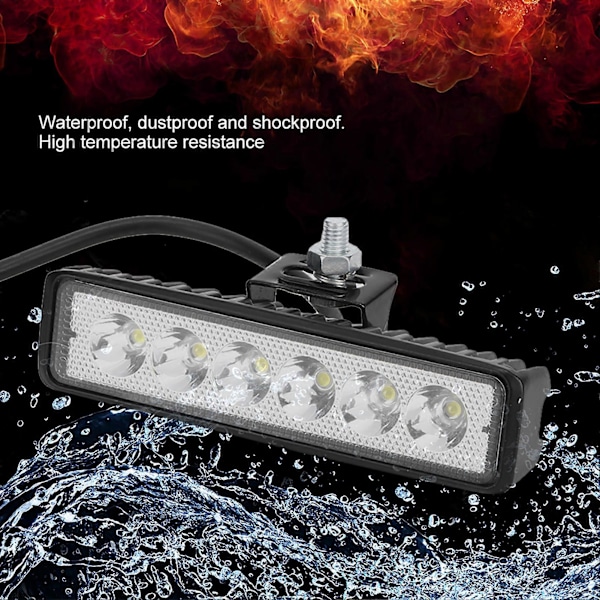 12V 18W 6 LED Bar Arbeidslampe Kjørelys Kjøretøymodifikasjon IP67 Svart