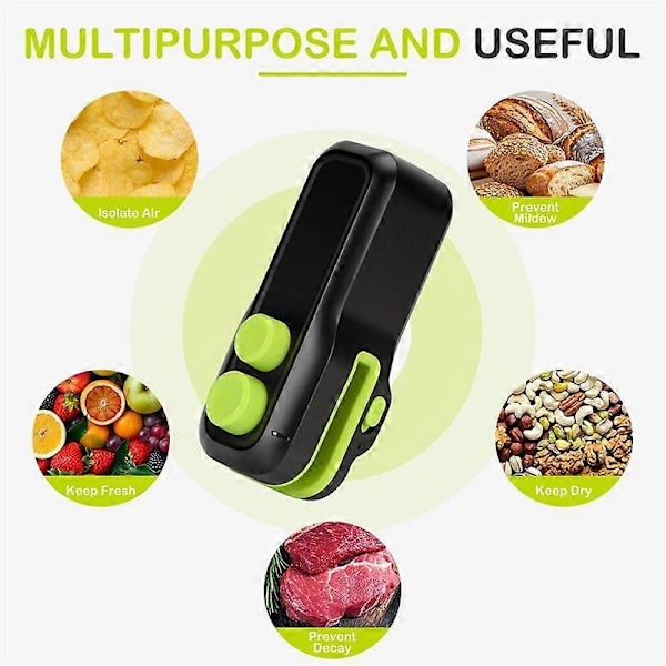 Mini Poseforsegler - Chipsposeforsegler Varmeforsegling med Kutter & Magnet, Bærbar Mini Forseglingsmaskin