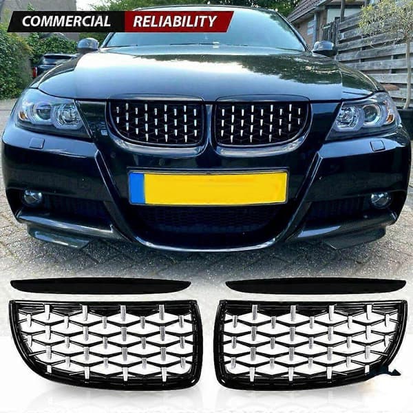 Blank Sort Krom Diamond Meteor Nyeste Style Grill til - 3 Serie E90 E91 325I 328I 335I - 2005-