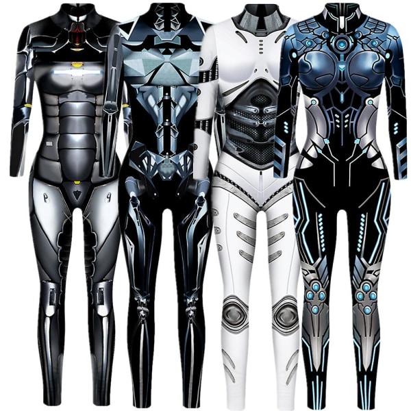 Robot Punk Jumpsuit Catsuit Sexiga Kvinnor Cosplay Kostymer Cyberpunk Zentai Halloween Bodysuit_ai 1 L