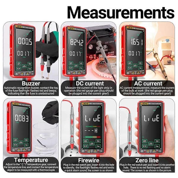 683 Smart Multimeter High-End Touch 6000 Teller Multimetro Test Oppladbar Multitester AC/ Tester Verktøy Rød
