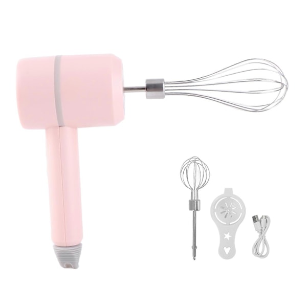 Elektrisk Sladdlös Handmixer 3 Hastigheter Köksmixer 20W med Visp för Bakning Rosa