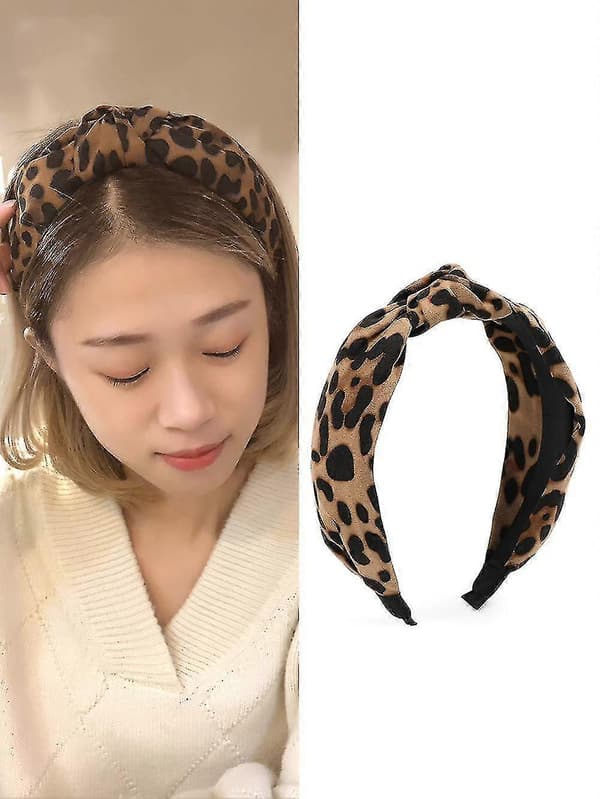 Leopardmönstrat Hårband för Kvinnor Flickor - Breda Randiga Knutna Rosett Hårband Present Style 2