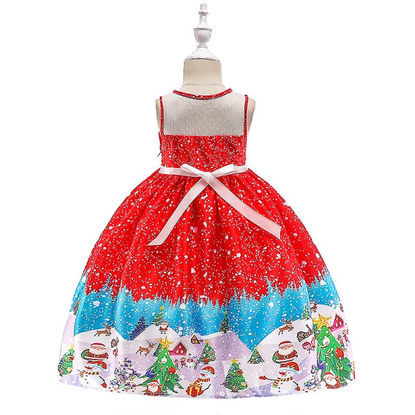 Jul Små Barn Flickor Spets A-linje Swing Dress Xmas Jultomten Print Bal Balklänning Afton Formell Prinsess Klänning Fest Kostym Red D 4-5 Years