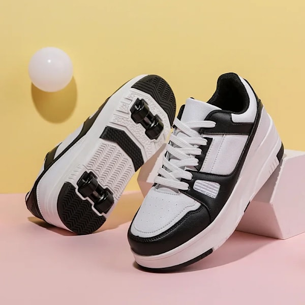 Rullskridskoskor Barn Sneakers med Hjul Barn Rullskridskor Mode Utomhussportskor Flickor Pojkar white black 31
