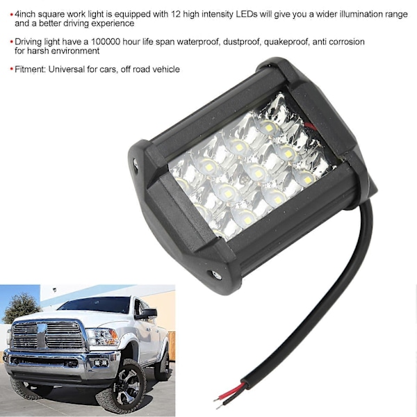4-i-1 12LED Pod Lys 36W Firkantet Flomlys Arbeidslys 6000K Offroad Lys Universalt for Biler