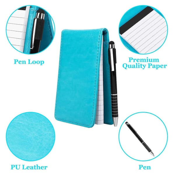 2 stk. Mini Lomme Notesblok Holder Sæt med Metal Pen Ingen Lomme Notesbog Refills ()