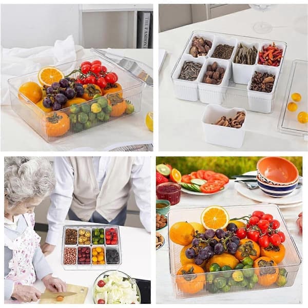 Stor Snackle Box - Uppdelad Serveringsbricka med Lock - Charkbehållare för Portabelt Snacks - Klar Organizer Vit