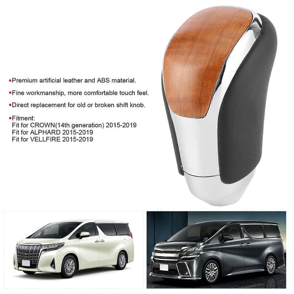 Kunstlæder Gearskifteknop Ergonomisk Skifter Passer til Crown/Alphard/Vellfire 2015-2019 Sort Læder Træstruktur