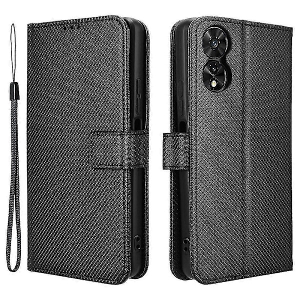 Til TCL 505 T509K T5094 Etui Diamanttekstur PU Læder Kort Slots Stativ Telefon Cover Black