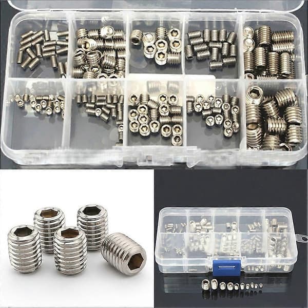 200 stk. M3/4/5/6/8 Rustfritt Stål Allen Hode Socket Hex Sett Skrue Kopp Punkt QinHai