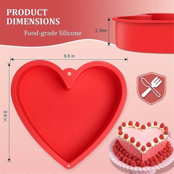 Hjerteformede kageforme 22 cm, non-stick silikone hjerte kageform, genanvendelige bageforme, hjerte kageform sæt til brownies