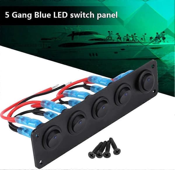 Vippströmbrytare, 12V-24V 5-fack Kontrollpanel med röda LED-lampor
