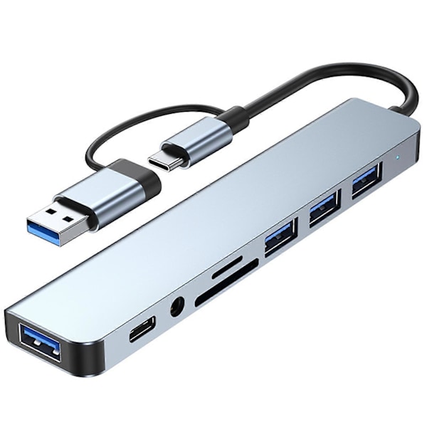 Dockningsstation Plug Play Stabil Utsignal 5Gbps Bred Kompatibilitet Multiport Dataöverföring Expansion 8 i 1 USB C Hub Adapter Datortillbehör QingH