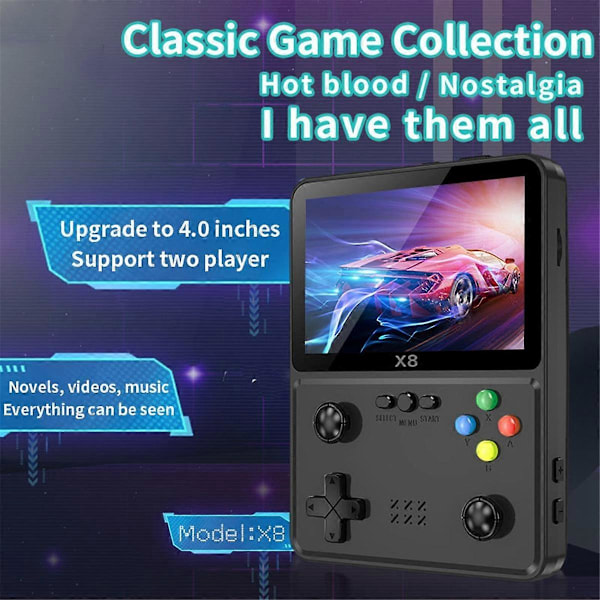 X8 Retro Spillekonsol 4 tommer IPS Skærm Håndholdt Spilleafspiller 10 Simulatorer Videospillekonsol til SFC Grøn