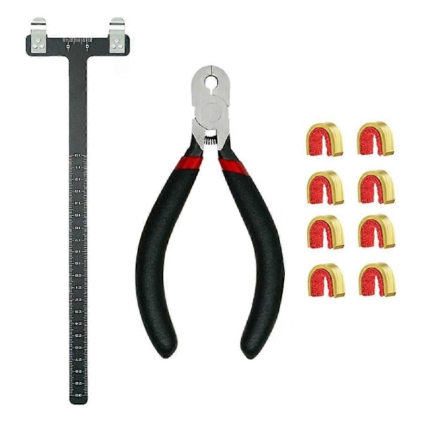 Bågsträng Nockningspunkter Set med T-vinkel Linjal Nockningsspänne Tång och 8st Nockningsspänne Set, Svart