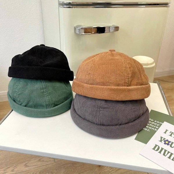 Retro Brimless Hatt i Manchester med Justerbar Arbetarhatt Hispter Hatt Docker-mössa Black