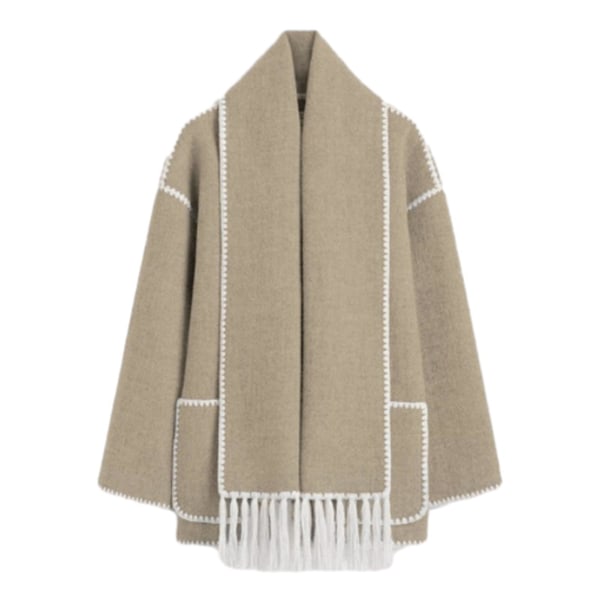 Mode Single-breasted Tassel Scarf Kavaj Fritids Tjock Långärmad Kavaj För Höst Vinter Light Brown L