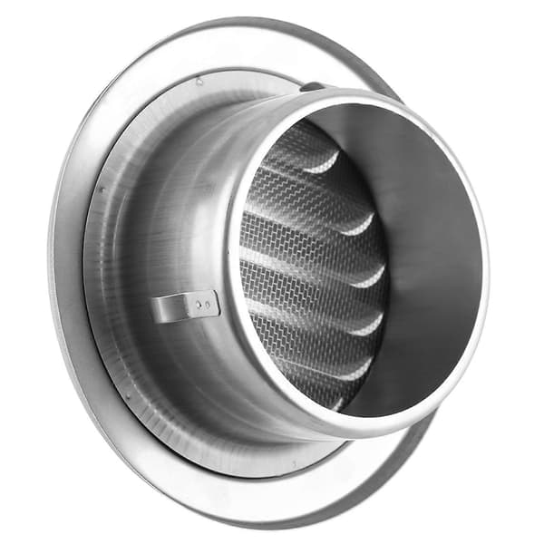 Ventil for vegg i rustfritt stål, rund, flat rist, ventilasjonsdeksel, utløp, insektnett